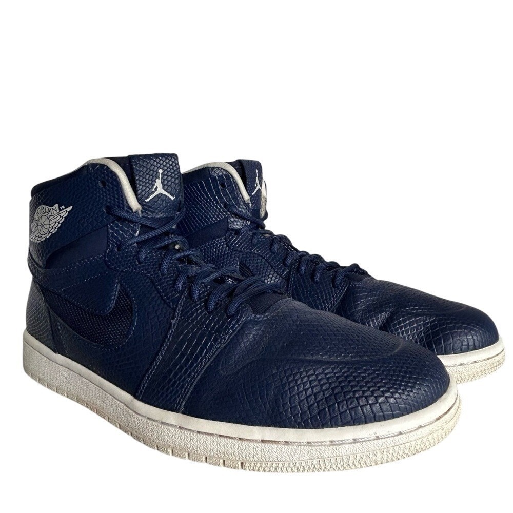 Nike Mens 11.5 Air Jordan 1 High Nouveau Navy Snakeskin 819176-407 2016 Sneakers - Picture 14 of 16